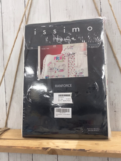 Issimo Home  Bettwäsche  100 x 135 / 40 x 60 weiß Mäuse Blumen bunte Schrift 