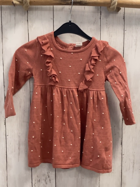 H&M  Kleid  Gr. 86  lachs Strick weiße Punkte Rüschen 
