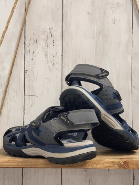 Geox  Halbsandalen  Gr. 36  grau hellgrau schwarzer Bund blaue Rimen 