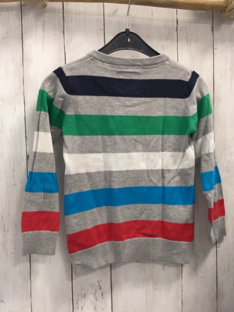   Pullover  Gr. 116  hellgrau + blau grün weiß hellblau rote Streifen Strick