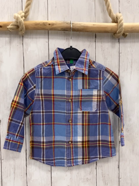 Benetton  Hemd  Gr. 80  hellblau blau grau rot weiß gelb kariert 