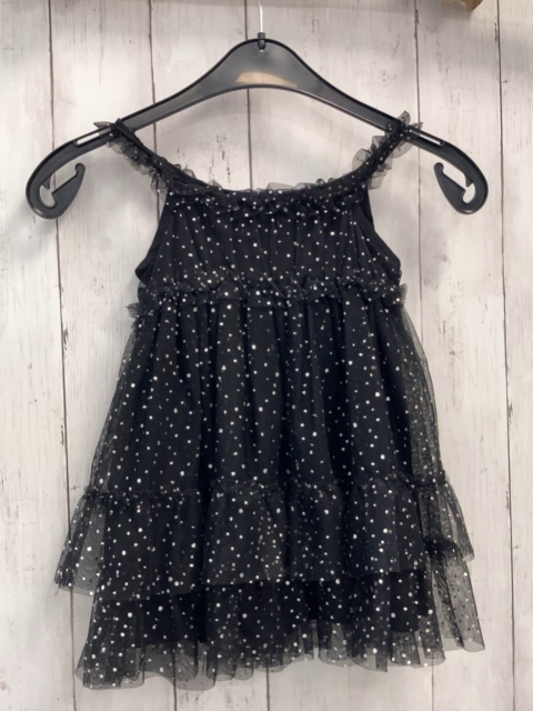 Place  Kleid  Gr. 92  schwarz Rüschen Tüllüberkleid silber Glitzerpunkte 