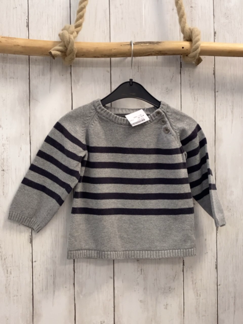 H&M  Pullover  Gr. 86  hellgrau graue Streifen Strick 