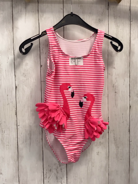  Badeanzug  Gr. 128  pink weiße Streifen Flamingos 