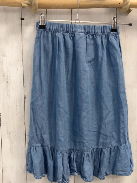   Rock Gr. 134/140  blau Jeans Rüschensaum 