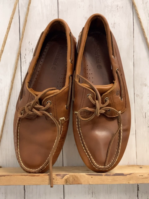 Timberland  Schuhe  Gr. 46  braun beige Nähte Lederschnürriemen 
