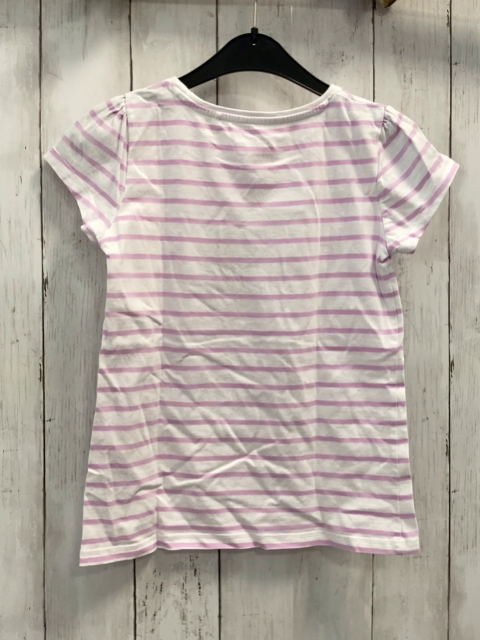  T-Shirt Gr. 128  weiß flieder Streifen Pferde