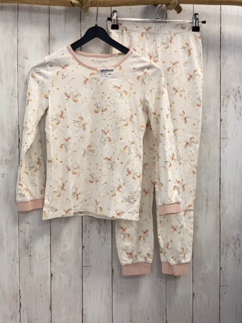 2tlg Schlafanzug Gr. 122  weiß Einhörner rosa Bund