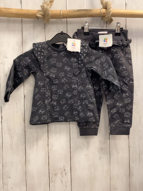 2tlg neu  Langarmshirt + Leggings  Gr. 74   grau weiße Katzenköpfe 
