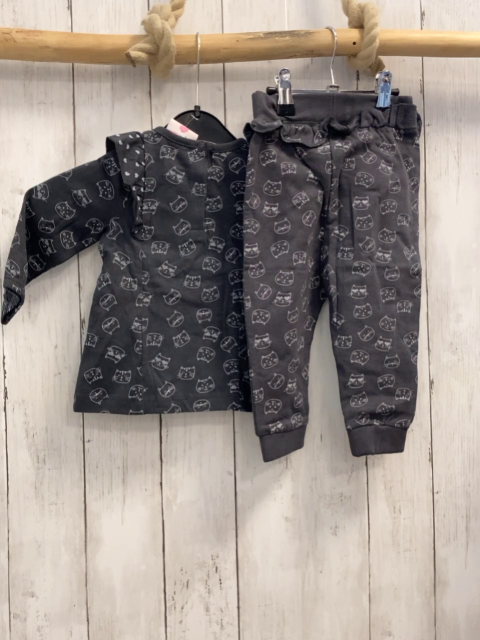 2tlg neu  Langarmshirt + Leggings  Gr. 74   grau weiße Katzenköpfe 