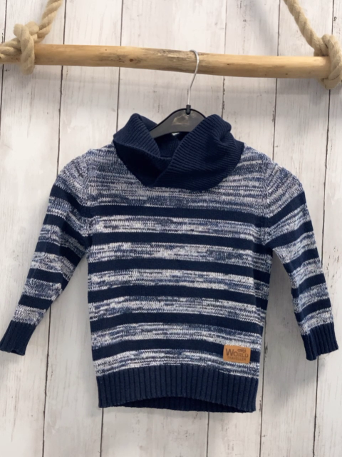   Pullover  Gr. 104  blau hellgrau-blau melierte Streifen Strick großer Kragen 