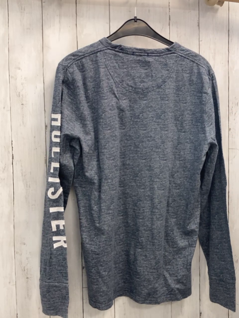 Hollister  Langarmshirt  Gr. 170/176  blau hellgrau meliert weiße Schrift 