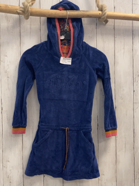 Oilily Kleid Gr. 122  blau Nicky Glitzerstreifen am Bund Kapuze Gürtelband