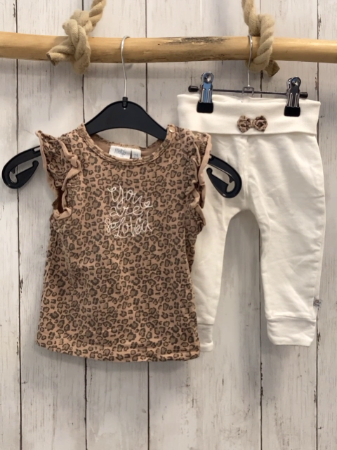 2tlg Feetje T-Shirt + Leggings Gr. 74  beige Leoprint + weiß Leoprint Schleife