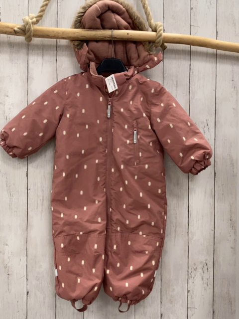 H&M  Winteroverall Gr. 86  altrosa weiß Rechtecke Kapuze mit Fellbund 