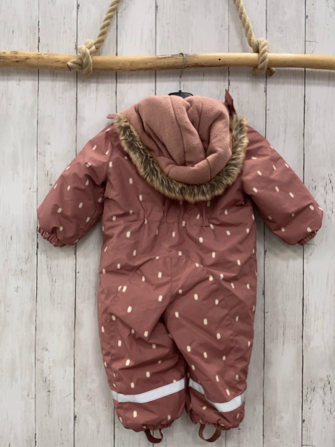 H&M  Winteroverall Gr. 86  altrosa weiß Rechtecke Kapuze mit Fellbund 
