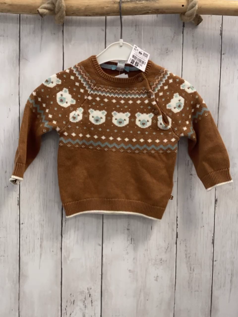 neu Obaibi  Pullover  Gr. 74   ocker Strick + weiß mint Muster mit Bärenköpfen NP 25,99 € 
