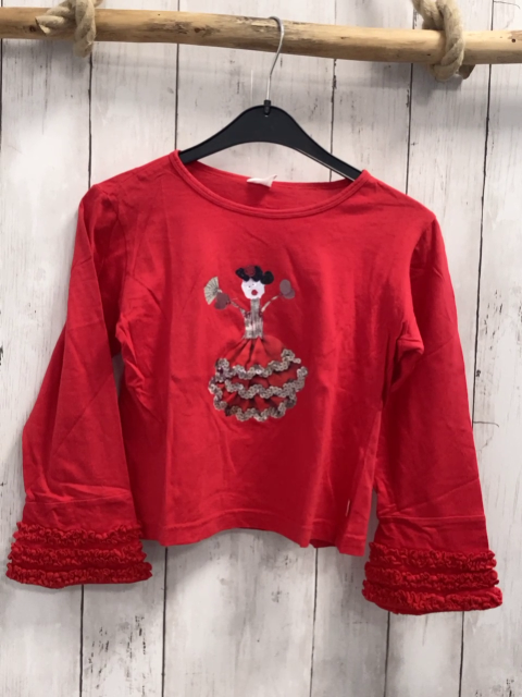 Oilily  Langarmshirt  Gr. 122  rot Flamencotänzerin Rüschensaum 
