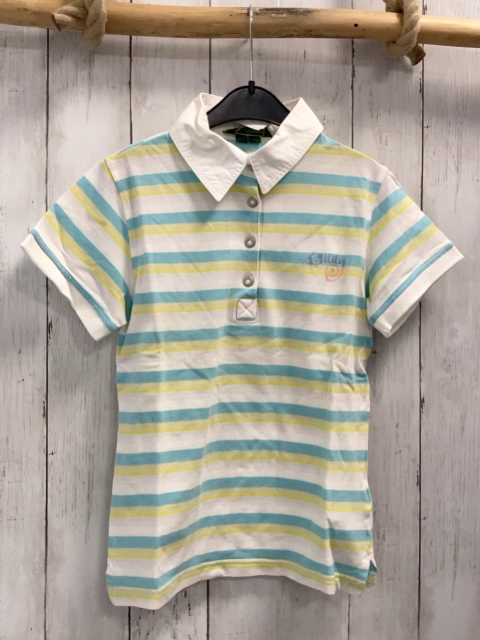 Oilily  T-Shirt  Gr. 146  weiß hellblau gelb rosa Streifen weißer Kragen