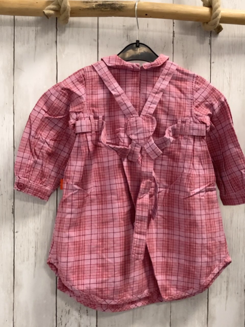 2tlg Oilily  Kleid mit Schürze  Gr. 92  rosa rot weinrot kariert gesticktes Tier auf Rollschuhen 