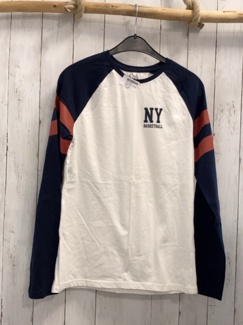   Langarmshirt  Gr. 170  weiß blaue Ärmel mit rost Streifen