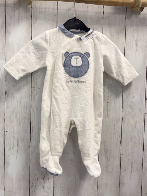 Oabibi Schlafanzug Gr. 56  weiß blauer Kragen + Bär Wolken