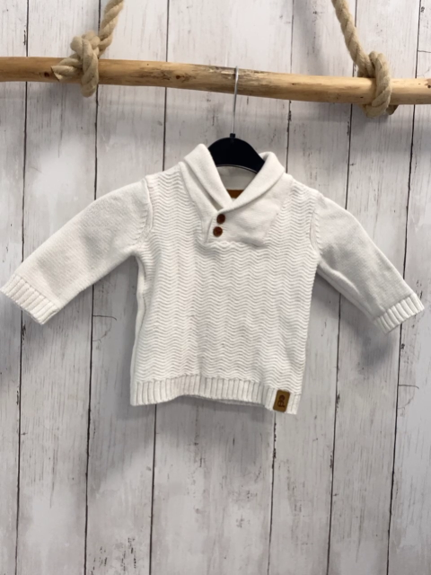 Obaibi Pullover Gr. 68  weiß großer Kragen braune Aufnäher