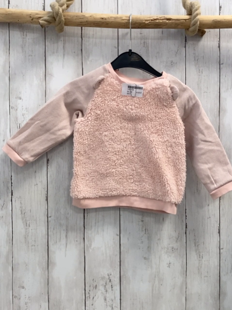   Pullover  Gr. 86  rosa Plüschvorderteil silber Glitzerstreifen am Ärmel 
