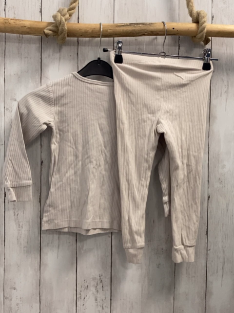 2tlg H&M Schlafanzug  Gr. 98  beige Rippen 