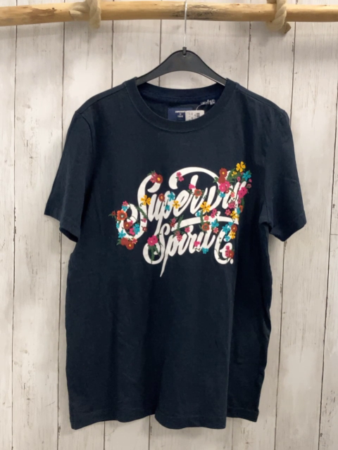 SuperDry  T-Shirt  Gr. 38  blau weiße Schrift Blumen 