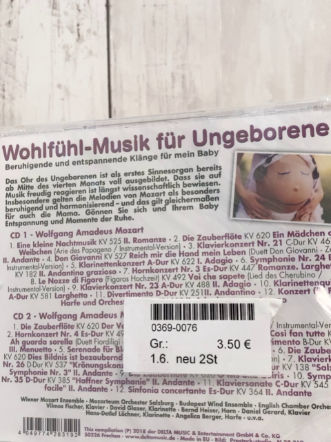 neu 2 CDs Wohlfühl-Musik für Ungeborene 