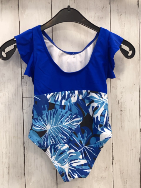 Pat Pat  Badeanzug  Gr. 104  blau + hellblau blau weiße Blätter Rüschen 