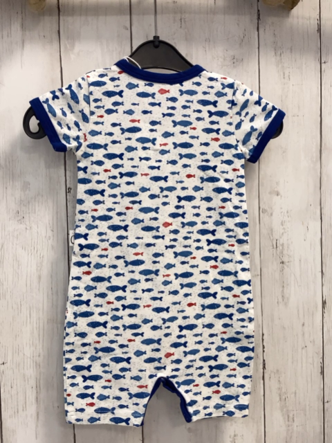 neu Lamino  Playsuit  Gr. 62  weiß blau rote Fische dunkelblauer Bund 
