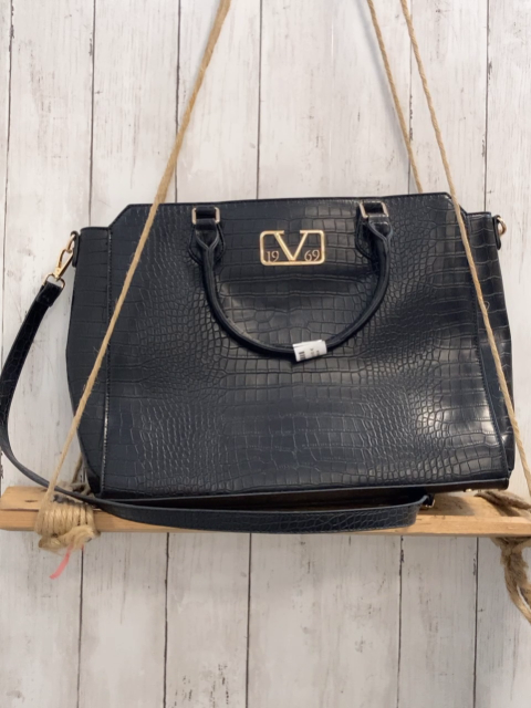 19V69 Italia  Tasche Gr. 40/30/12  schwarz Krokodesign goldene Applikationen 