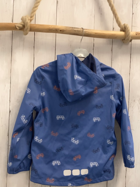  Regenjacke  Gr. 122  hellblau gummiert bunte Fahrzeuge 