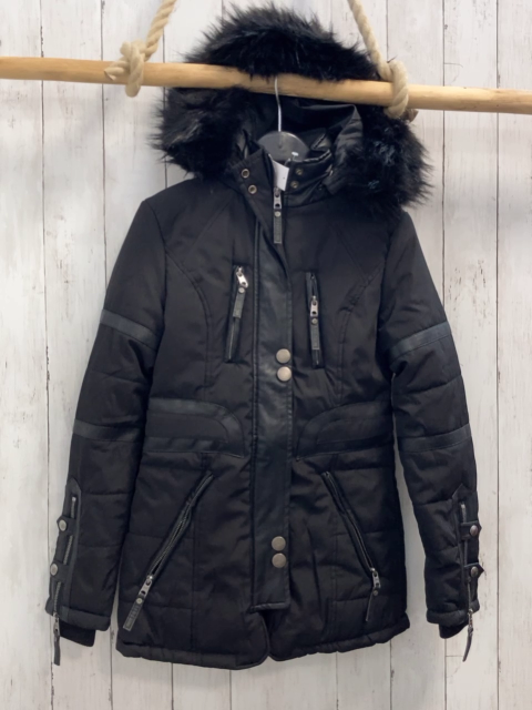 Navahoo Mantel Gr. 152  schwarz Fellbund an der Kapuze