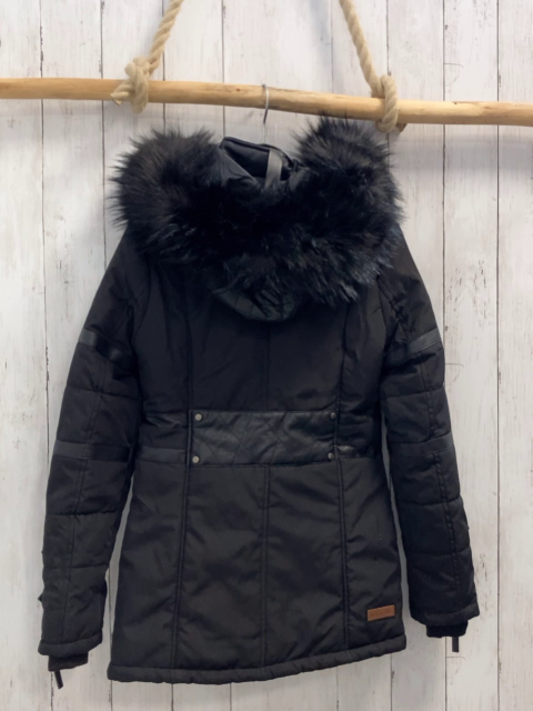 Navahoo Mantel Gr. 152  schwarz Fellbund an der Kapuze