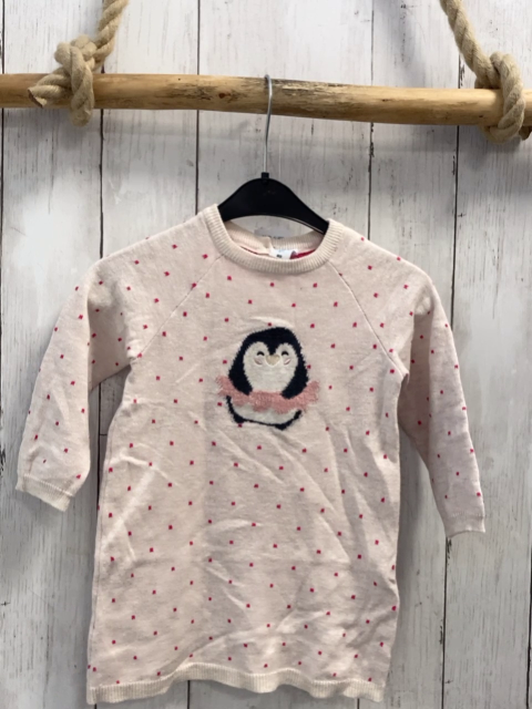  Kleid Gr. 80  beige pink Punkte Pinguin Strick