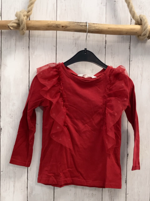 H&M Langarmshirt Gr. 98  rot Tüllrüsschen Glitzer