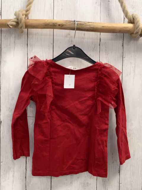 H&M Langarmshirt Gr. 98  rot Tüllrüsschen Glitzer