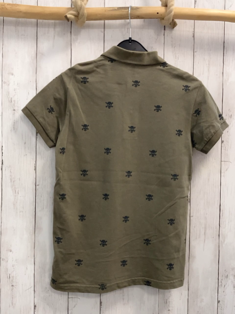 Benetton  T-Shirt  Gr. 158  kiwi graue Totenköpfe gelbes Label Polokragen 