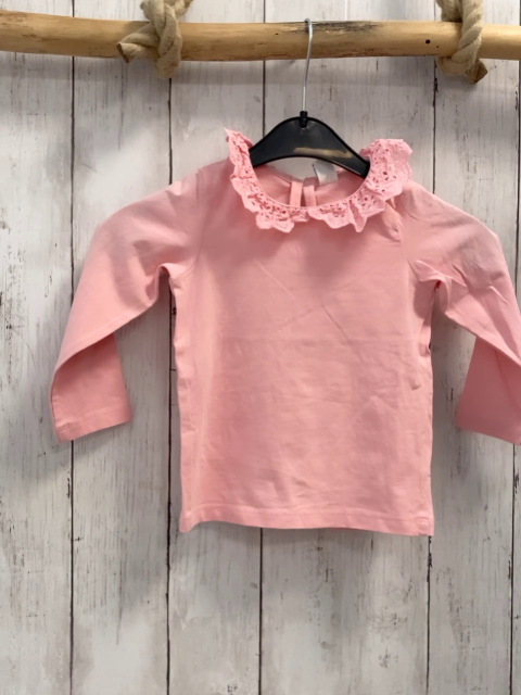  Langarmshirt  Gr. 86  rosa Rüschenkragen mit Lochstickerei 