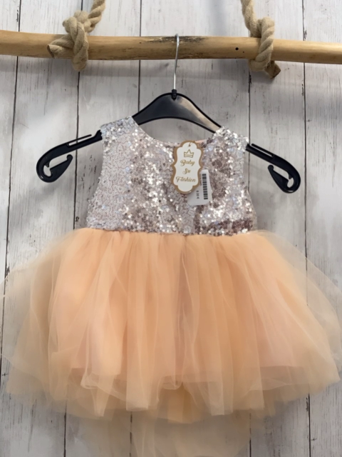 neu  Kleid  Gr. 86  Oberteil mit silber Pailetten lachs Tüllüberrock 