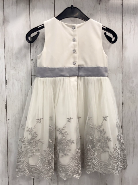 Camilla Kleid Gr. 98  weiß Samtoberteil Tüllrock mit silber Glitzerstickerei