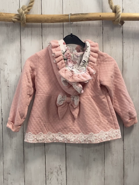 JK Jeanny  Sweatjacke  Gr. 92  rosa Rauten Kapuze mit weißem Spitzensaum weißes Blumenfutter 