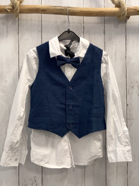 3tlg H&M Hemd + Weste + Fliege Gr. 116  weiß + blau