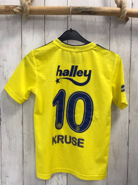 Adidas  Sportshirt  Gr. 140  gelb blaue Streifen Schrift Avis 