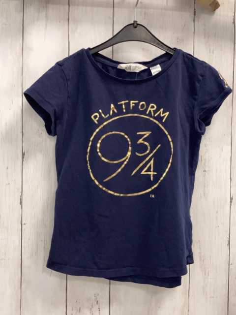 H&M T-Shirt Gr. 134  blau goldener Druck