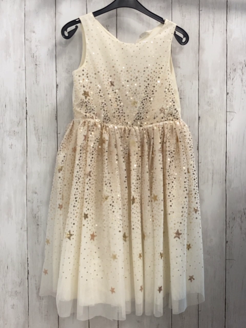 H&M Kleid Gr. 140  beige goldene Pailetten 