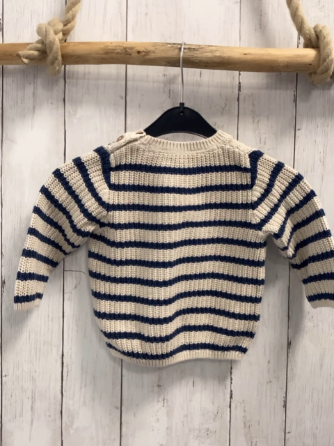 H&M  Pullover  Gr. 80  hellgrau blaue Streifen Strick Rippen 